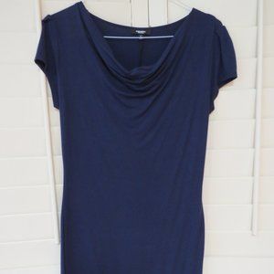 PREMISE Navy Blue Sheath Dress Cowl Neckline Sleeveless Size Small